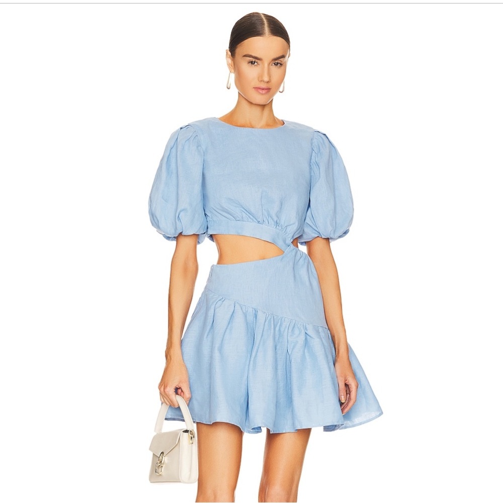 NWT - Bardot Mini Linen Dress with Twist in Cornflower Blue